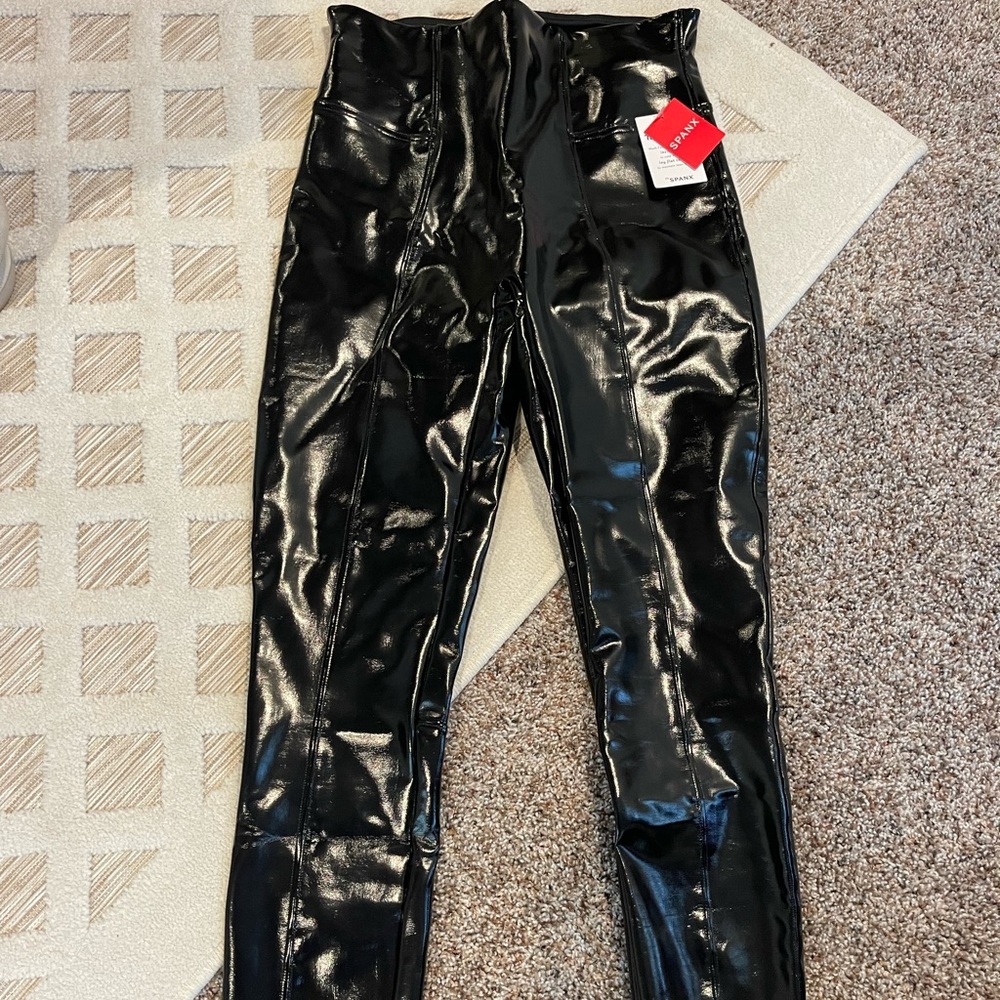 NWT Spanx patent leather black pants.